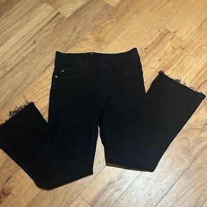 SPANX Black Wide Leg Jeans with Frayed Hem